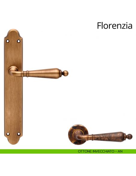 Maniglia con placca per porta Florenzia Linea Calì - ottone invecchiato - placca cieca
