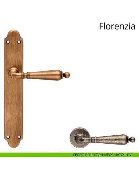 Maniglia con placca per porta Florenzia Linea Calì - ferro effetto invecchiato - placca cieca