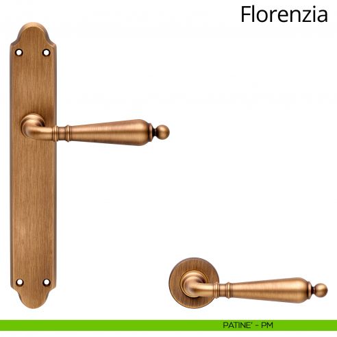 Maniglia con placca per porta Florenzia Linea Calì - patinè - placca cieca