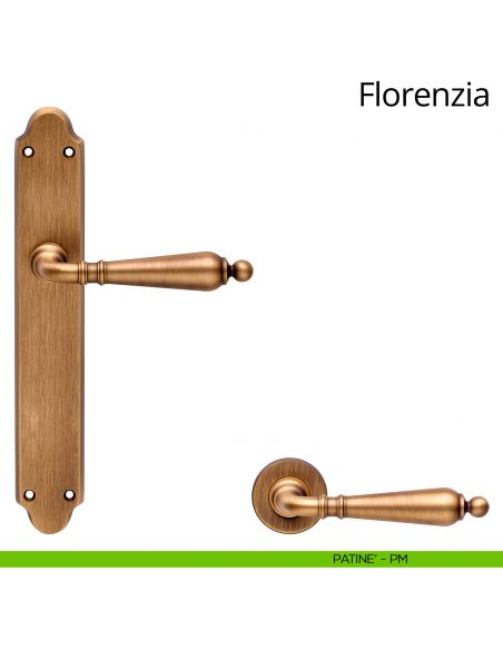 Maniglia con placca per porta Florenzia Linea Calì - patinè - placca cieca