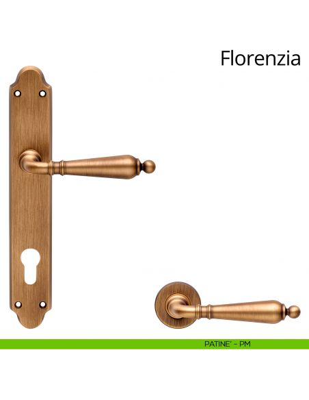Maniglia con placca per porta Florenzia Linea Calì - patinè - foro yale