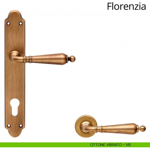 Maniglia con placca per porta Florenzia Linea Calì - ottone vibrato - foro yale