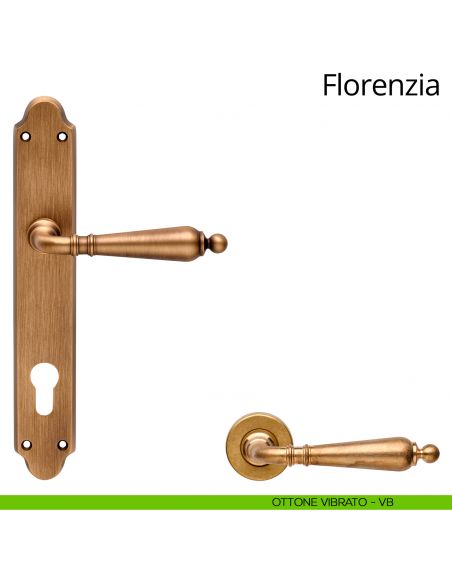Maniglia con placca per porta Florenzia Linea Calì - ottone vibrato - foro yale