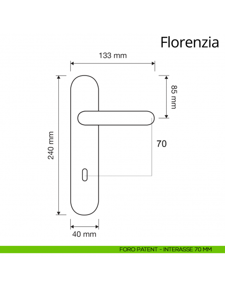 Maniglia con placca per porta Florenzia Linea Calì placca foro patent interasse 70 mm