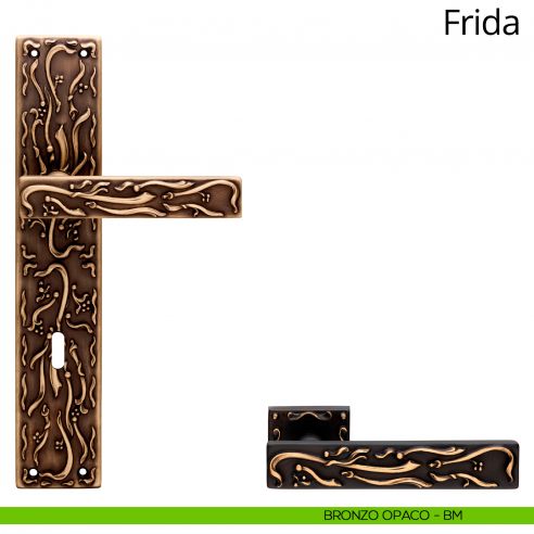Maniglia con placca per porta Frida Linea Calì - bronzo opaco - foro patent