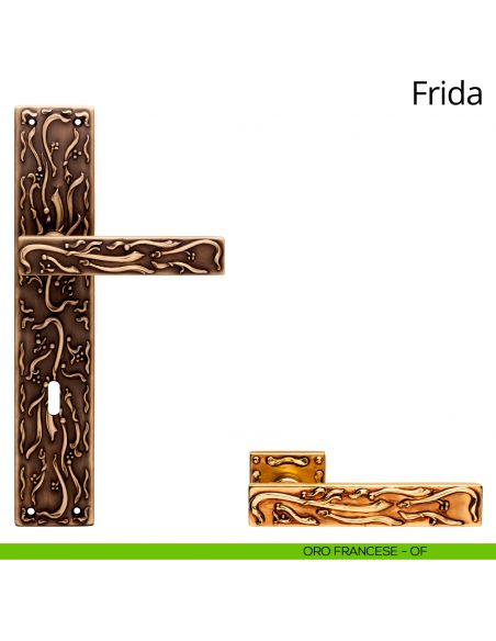 Maniglia con placca per porta Frida Linea Calì - oro francese - foro patent