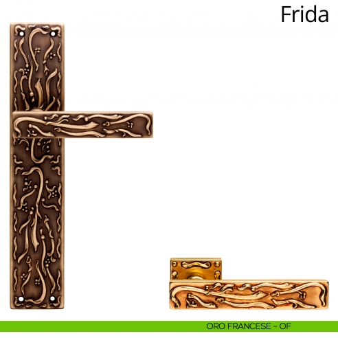 Maniglia con placca per porta Frida Linea Calì - oro francese - placca cieca
