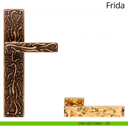 Maniglia con placca per porta Frida Linea Calì - oro zecchino - placca cieca