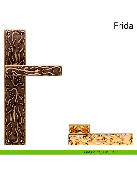 Maniglia con placca per porta Frida Linea Calì - oro zecchino - placca cieca