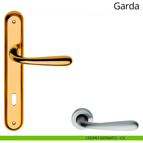 Maniglia con placca per porta Garda Linea Calì - cromo satinato - foro patent