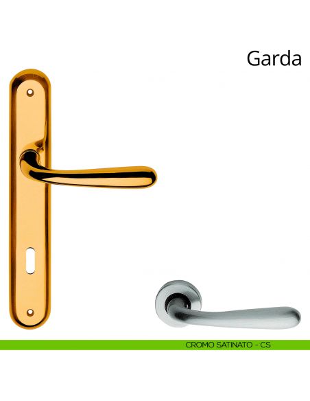 Maniglia con placca per porta Garda Linea Calì - cromo satinato - foro patent