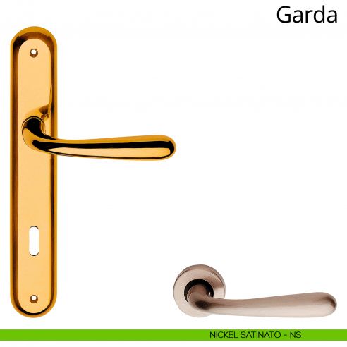 Maniglia con placca per porta Garda Linea Calì - nichel satinato - foro patent