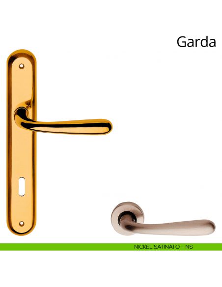 Maniglia con placca per porta Garda Linea Calì - nichel satinato - foro patent