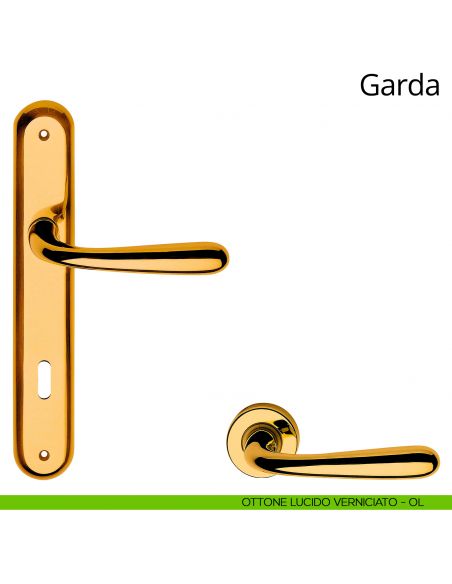 Maniglia con placca per porta Garda Linea Calì - ottone lucido verniciato - foro patent