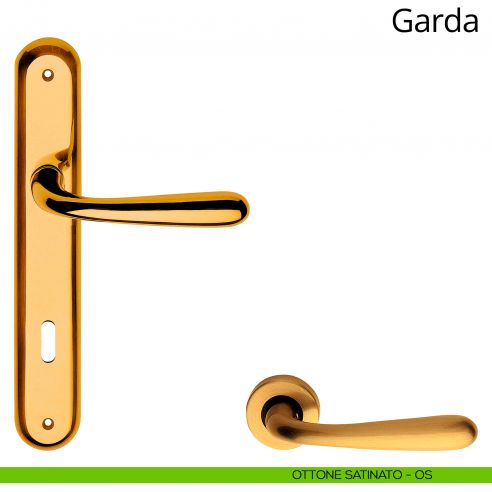 Maniglia con placca per porta Garda Linea Calì - ottone satinato - foro patent
