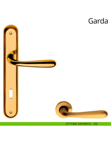 Maniglia con placca per porta Garda Linea Calì - ottone satinato - foro patent