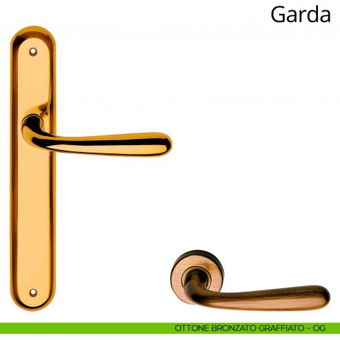 Maniglia con placca per porta Garda Linea Calì - ottone bronzato graffiato - placca cieca