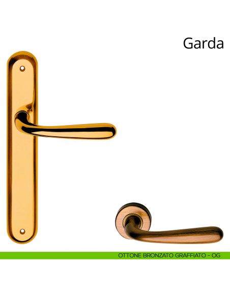 Maniglia con placca per porta Garda Linea Calì - ottone bronzato graffiato - placca cieca