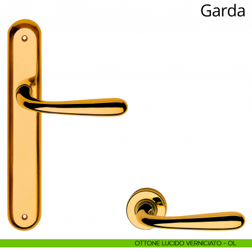 Maniglia con placca per porta Garda Linea Calì - ottone lucido verniciato - placca cieca