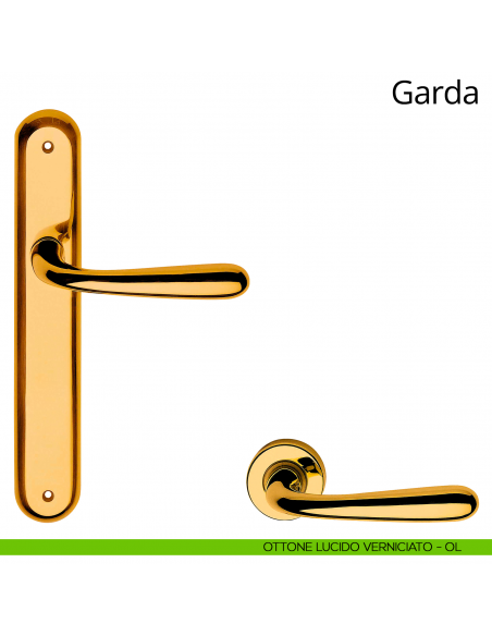 Maniglia con placca per porta Garda Linea Calì - ottone lucido verniciato - placca cieca