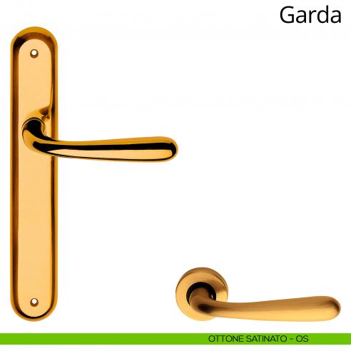 Maniglia con placca per porta Garda Linea Calì - ottone satinato - placca cieca