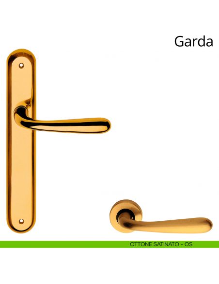 Maniglia con placca per porta Garda Linea Calì - ottone satinato - placca cieca