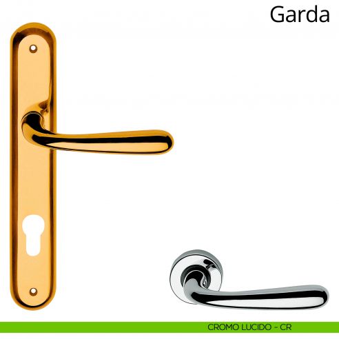 Maniglia con placca per porta Garda Linea Calì - cromo lucido - foro yale
