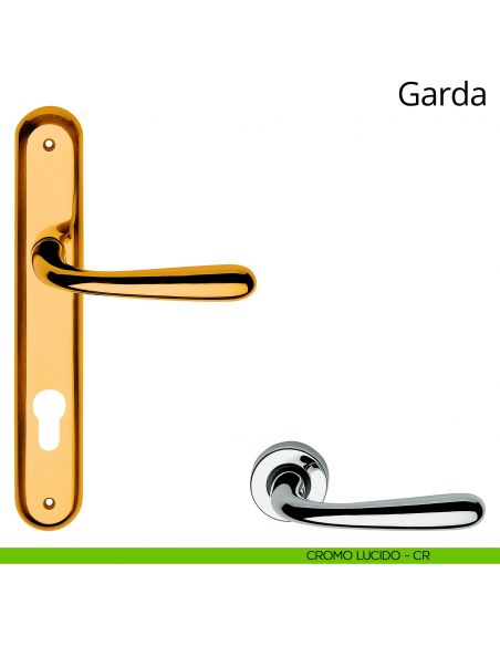 Maniglia con placca per porta Garda Linea Calì - cromo lucido - foro yale