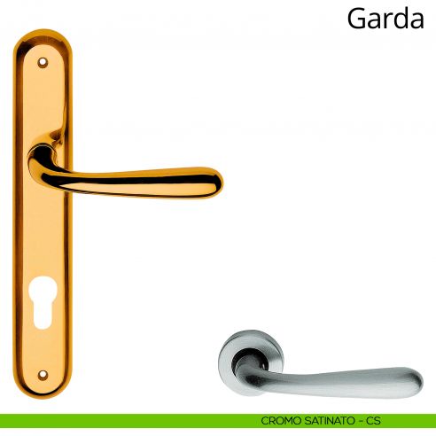 Maniglia con placca per porta Garda Linea Calì - cromo satinato - foro yale