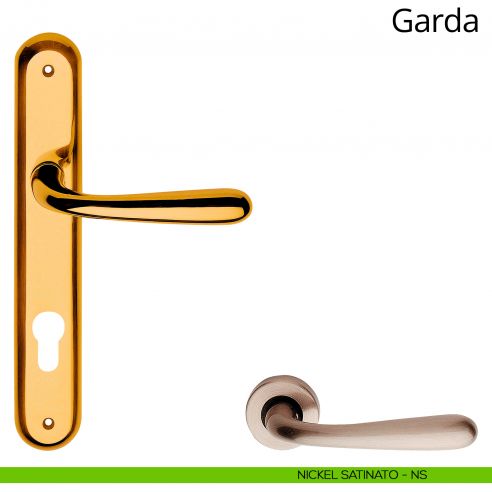Maniglia con placca per porta Garda Linea Calì - nichel satinato - foro yale