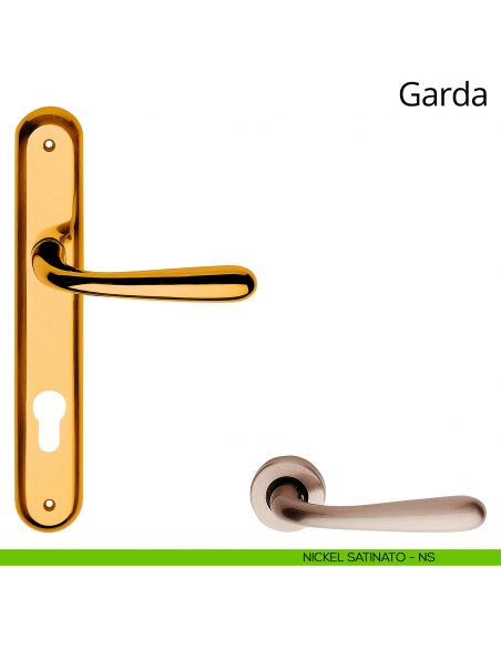 Maniglia con placca per porta Garda Linea Calì - nichel satinato - foro yale