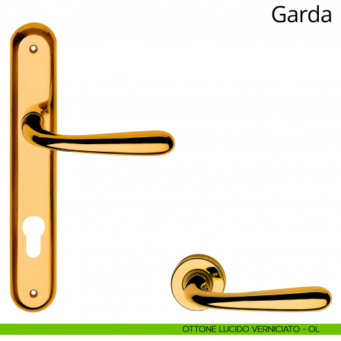 Maniglia con placca per porta Garda Linea Calì - ottone lucido verniciato - foro yale