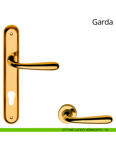 Maniglia con placca per porta Garda Linea Calì - ottone lucido verniciato - foro yale