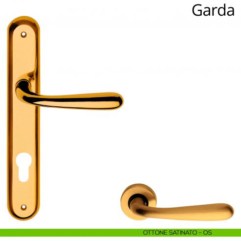 Maniglia con placca per porta Garda Linea Calì - ottone satinato - foro yale