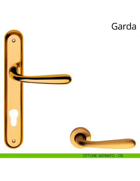Maniglia con placca per porta Garda Linea Calì - ottone satinato - foro yale