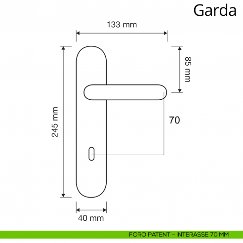 Maniglia con placca per porta Garda Linea Calì placca foro patent interasse 70 mm