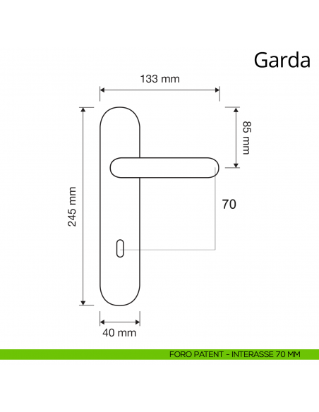 Maniglia con placca per porta Garda Linea Calì placca foro patent interasse 70 mm