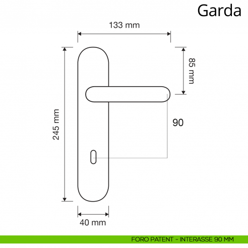 Maniglia con placca per porta Garda Linea Calì placca foro patent interasse 90 mm