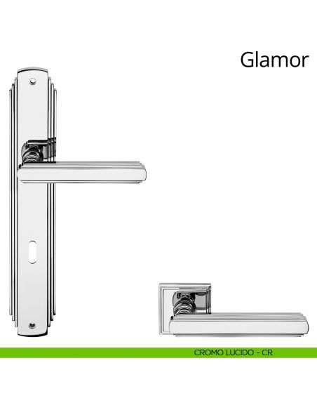 Maniglia con placca per porta Glamor Linea Calì - cromo lucido - foro patent