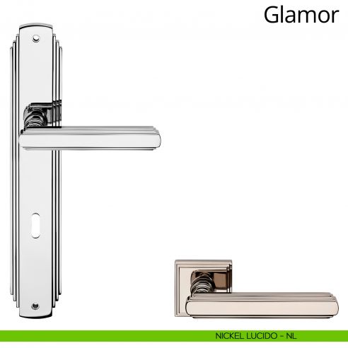 Maniglia con placca per porta Glamor Linea Calì - nichel lucido - foro patent