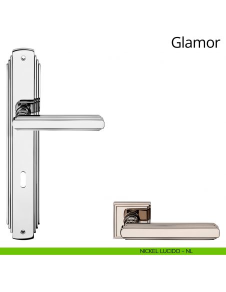 Maniglia con placca per porta Glamor Linea Calì - nichel lucido - foro patent