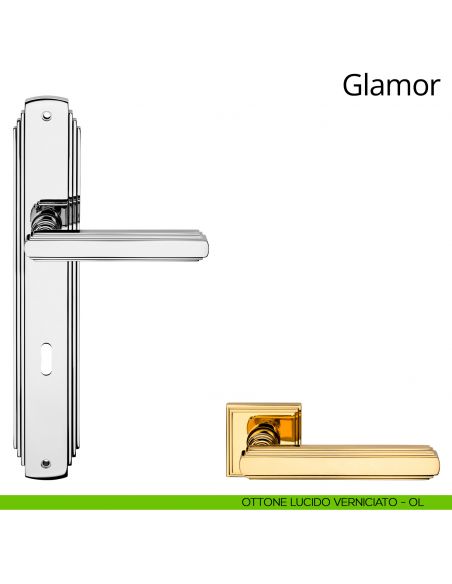 Maniglia con placca per porta Glamor Linea Calì - ottone lucido verniciato - foro patent