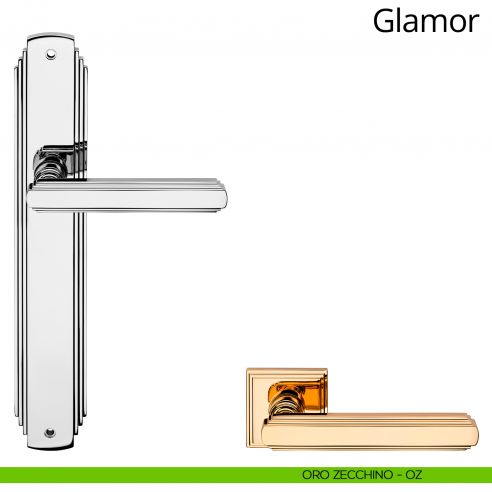 Maniglia con placca per porta Glamor Linea Calì - oro zecchino - placca cieca