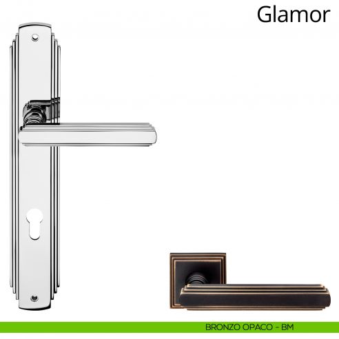 Maniglia con placca per porta Glamor Linea Calì - bronzo opaco - foro yale