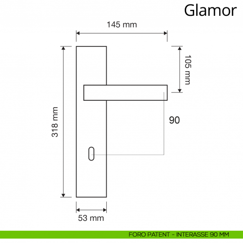 Maniglia con placca per porta Glamor Linea Calì placca foro patent interasse 90 mm