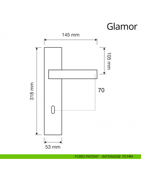Maniglia con placca per porta Glamor Linea Calì placca foro patent interasse 70 mm
