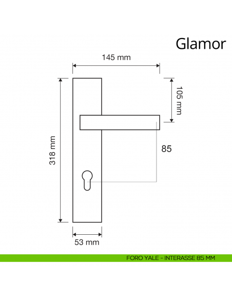 Maniglia con placca per porta Glamor Linea Calì placca foro yale interasse 85 mm