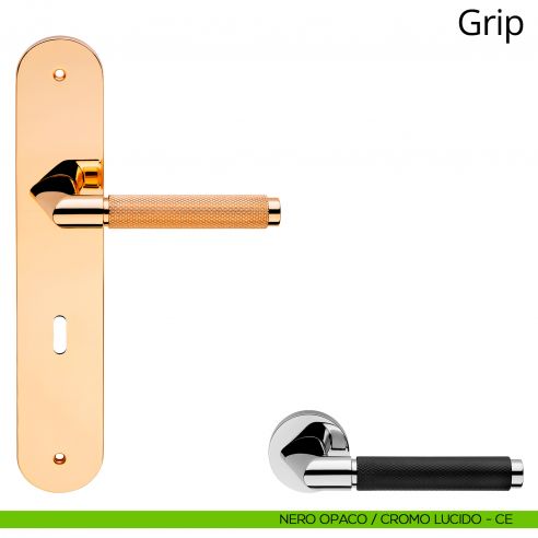 Maniglia con placca per porta Grip Linea Calì - nero opaco + cromo lucido - foro patent