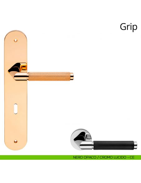 Maniglia con placca per porta Grip Linea Calì - nero opaco + cromo lucido - foro patent