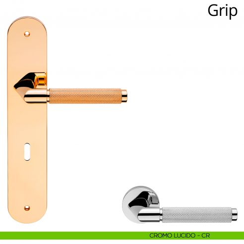 Maniglia con placca per porta Grip Linea Calì - cromo lucido - foro patent